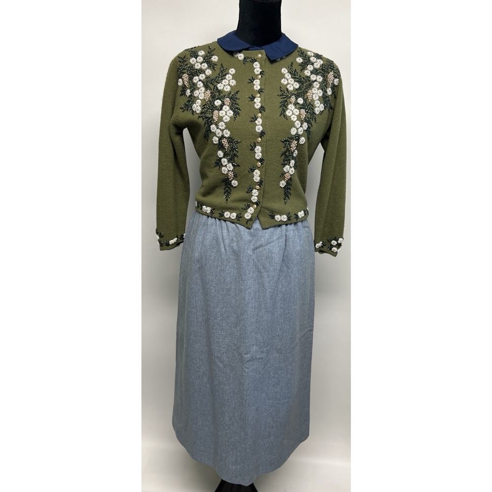 Vintage Pendleton 100% Virgin Wool Skirt Sz‎ 8 Light Blue Midi A-line Academia